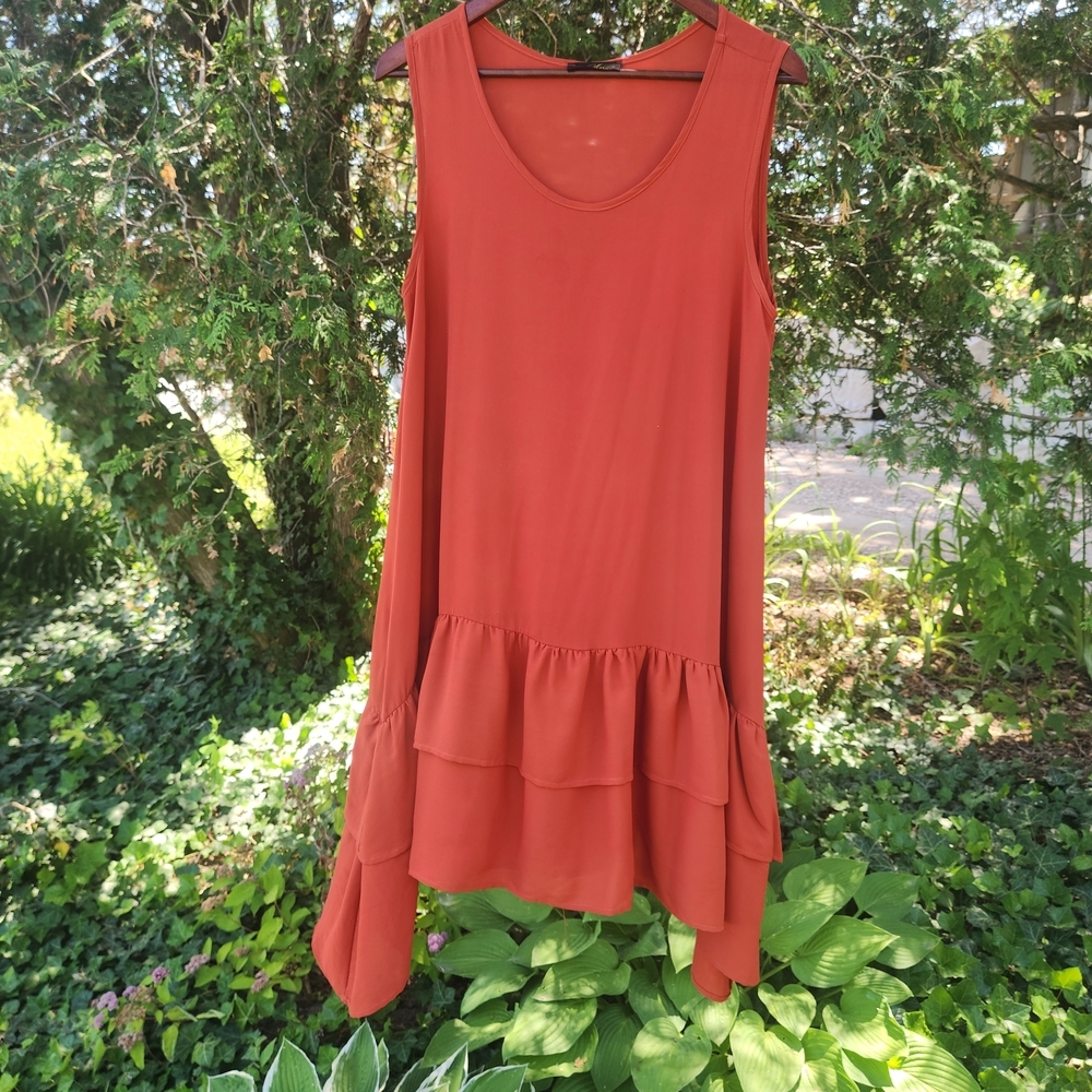 Rust Orange Sleeveless Ruffle Dress